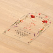 Peach Red Wildflowers Wedding Acryl Uitnodigingen (Laagn)