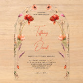 Peach Red Wildflowers Wedding Acryl Uitnodigingen (Voorkant)