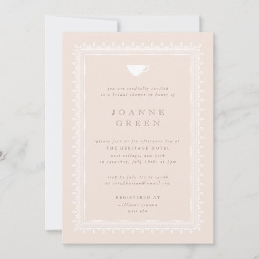 Peach Regency Afternoon Tea Bruids/Trouwdouche Kaart (Voorkant)