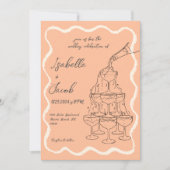 Peach Retro Champagne Tower Hand getrokken bruilof Kaart (Voorkant)