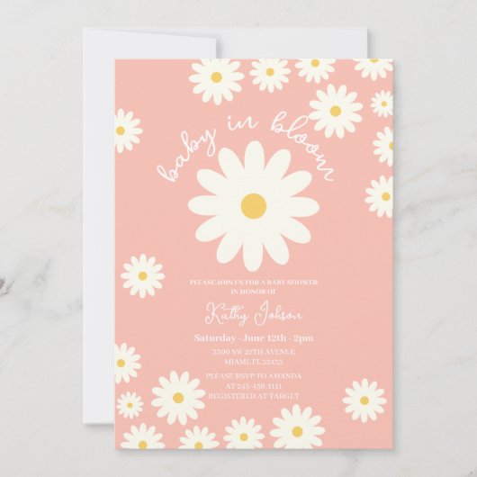 Peach Retro Groovy Daisy Baby in Bloom Shower Kaart (Voorkant)