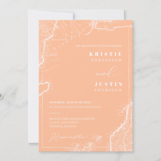 Peach Retro Reizen QR Code Foto Bruiloft Kaart (Voorkant)