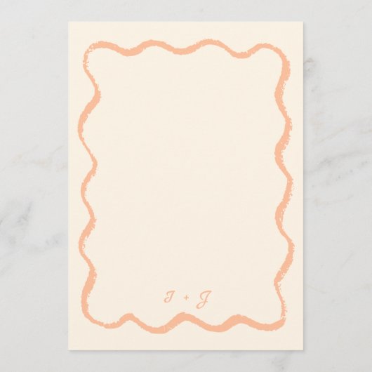 Peach Retro Wavy Squiggle Handgeschreven bruiloft Menu (Achterkant)