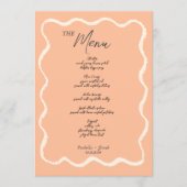 Peach Retro Wavy Squiggle Handgeschreven bruiloft Menu (Voorkant)