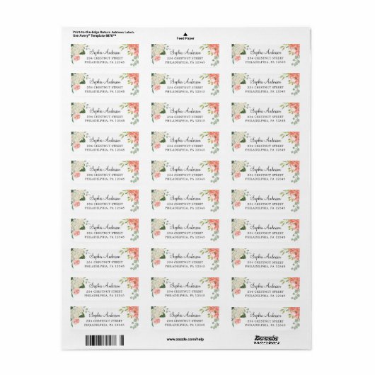  Peach Return Address Label Weddenschap (Full Sheet)