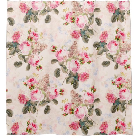 Peach  Rococo Rozen Boeketten Tuindouche Douchegordijn (Voorkant)