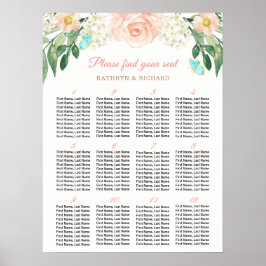 Peach Roos 12 Tables Wedding Seating Chart Poster