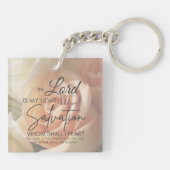 Peach Roos Aanmoediging Bijbelvers Psalm 27:1 Sleutelhanger (Achterkant)