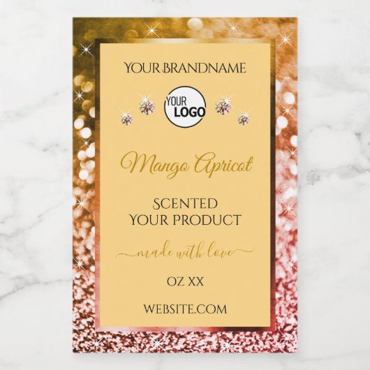 Peach Roos and Gold Glitter Product Labels Logo Voedselcontainer Etiket (Enkel label)