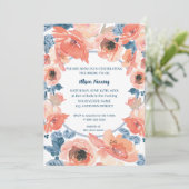 Peach Roos Blue Waterverf Vrijgezellenfeest Kaart (Staand voorkant)