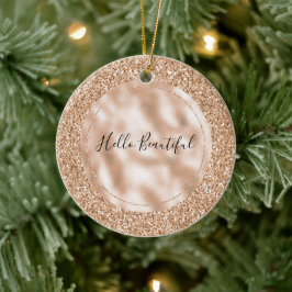 Peach Roos Blush Gold Glitter Keramisch Ornament