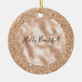 Peach Roos Blush Gold Glitter Keramisch Ornament