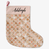 Peach Roos Blush Gold Glitter Mermaid Grote Kerstsok (Voorkant)