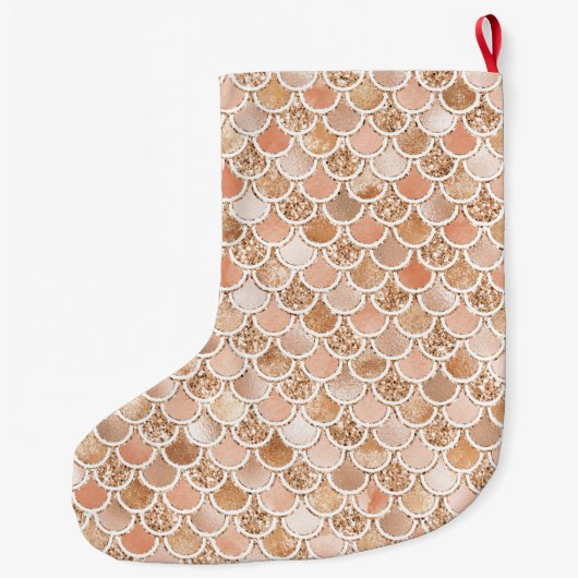 Peach Roos Blush Gold Glitter Mermaid Grote Kerstsok (Achterkant)