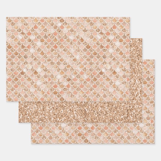 Peach Roos Blush Gold Glitter Mermaid Inpakpapier Vel (Set)