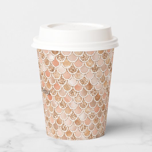 Peach Roos Blush Gold Glitter Mermaid Papieren Bekers (Links)