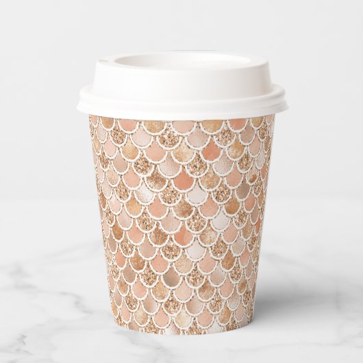 Peach Roos Blush Gold Glitter Mermaid Papieren Bekers (Achterkant)