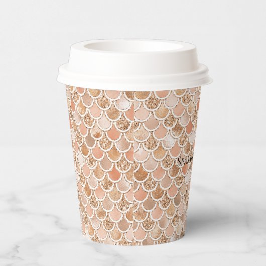 Peach Roos Blush Gold Glitter Mermaid Papieren Bekers (Rechts)