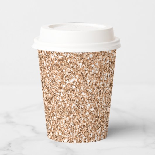 Peach Roos Blush Gold Glitter Papieren Bekers (Links)