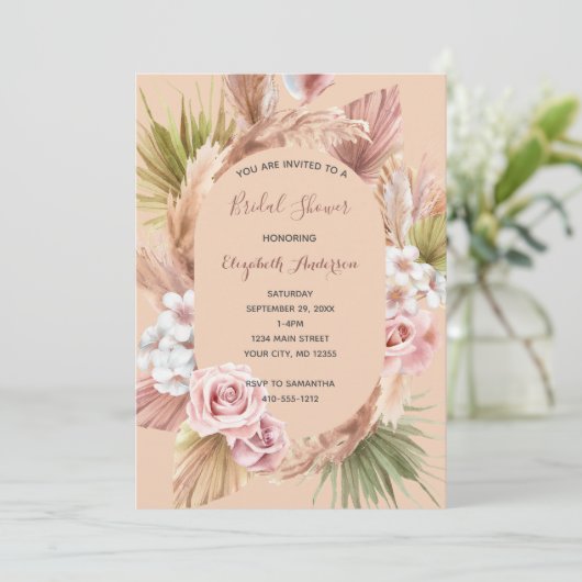 Peach Roos Boho Floral Trendy Vrijgezellenfeest Kaart (Staand voorkant)