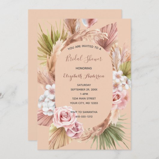 Peach Roos Boho Floral Trendy Vrijgezellenfeest Kaart (Voorkant / Achterkant)
