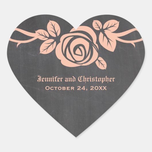 Peach Roos Chalkboard Weddenschappen Hart Sticker (Voorkant)