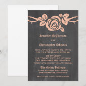 Peach Roos Chalkboard Wedding Invite Kaart (Voorkant / Achterkant)
