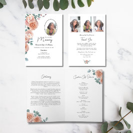 Peach Roos Floral Funeral Order of Service Foto Kaart