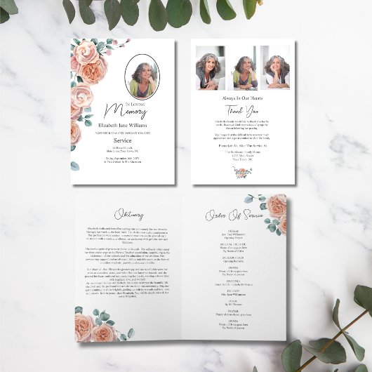 Peach Roos Floral Funeral Order of Service Foto Kaart