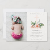 Peach Roos Floral Photo Godparent proposal Invite Bedankkaart (Voorkant)