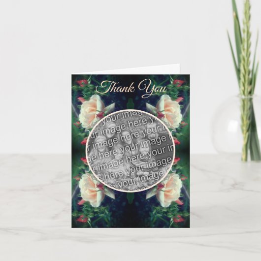 Peach Roos Flowers trouwfoto Bedankkaart (Voorkant)