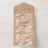 Peach Roos Gold Blush Glitter Glitz All In One Uitnodiging (Binnen)