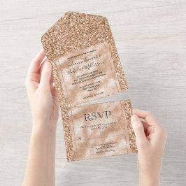 Peach Roos Gold Blush Glitter Glitz All In One Uitnodiging