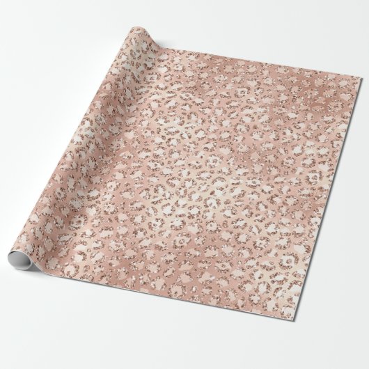 Peach Roos Gold Blush roze Glitz-leopardprinter Cadeaupapier (Uitgerold)