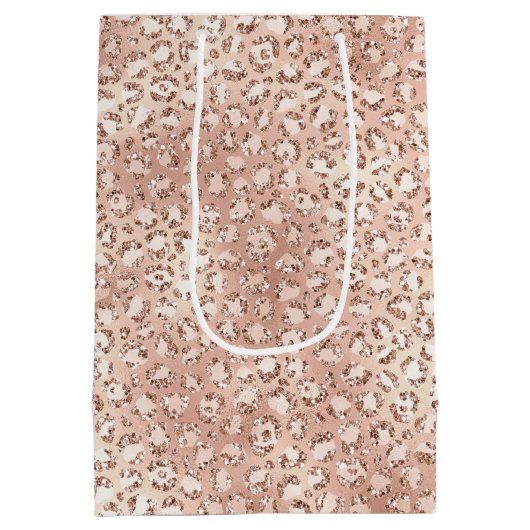 Peach Roos Gold Blush roze Glitz-leopardprinter Medium Cadeauzakje (Achterkant)