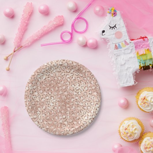 Peach Roos Gold Blush roze Glitz-leopardprinter Papieren Bordje (Feest)