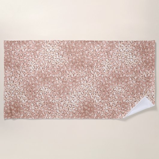 Peach Roos Gold Blush roze Glitz-leopardprinter Strandlaken (Voorkant)