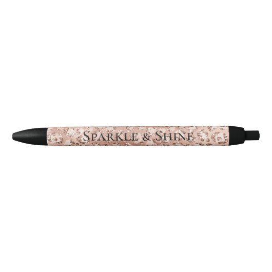 Peach Roos Gold Blush roze Glitz-leopardprinter Zwarte Inkt Pen (Voorkant)