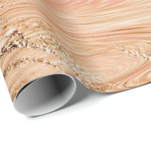 Peach Roos Gold Brush Powder Marble Shiny Glam Cadeaupapier