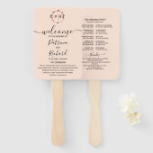 Peach Roos Gold Foil Weddenprogramma Handje Fan Handwaaier (Voorkant en achterkant)