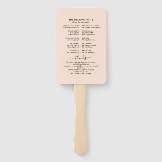 Peach Roos Gold Foil Weddenprogramma Handje Fan Handwaaier (Achterkant)