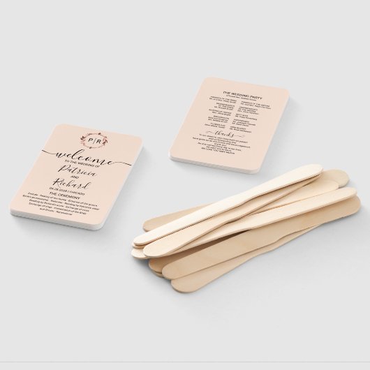 Peach Roos Gold Foil Weddenprogramma Handje Fan Handwaaier (Niet-gemonteerd)