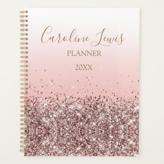 Peach Roos Gold Glitter 2023 Planner met naam (Voorkant)