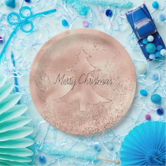 Peach Roos Gold Glitter-kerstboom  Papieren Bordje (Feest)