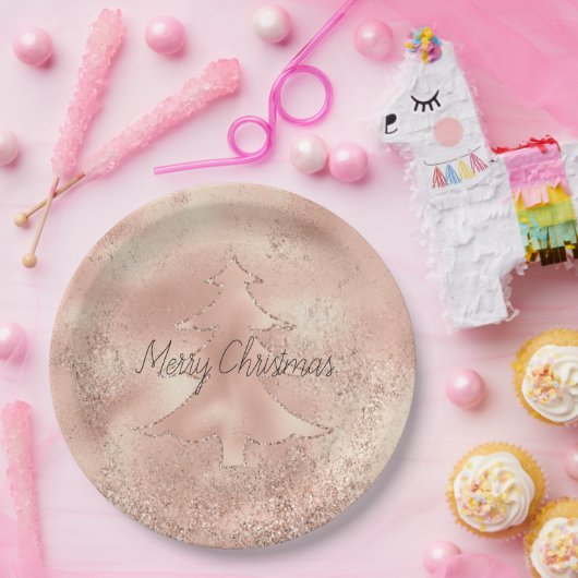 Peach Roos Gold Glitter-kerstboom  Papieren Bordje (Feest)