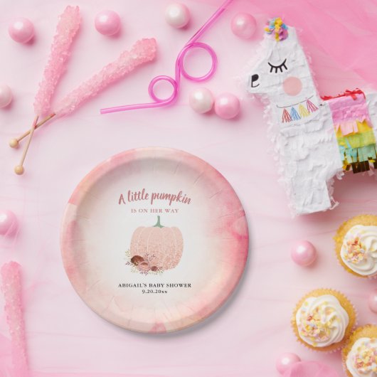 Peach & Roos Gold Glitter Pompoen Baby shower Papieren Bordje (Feest)