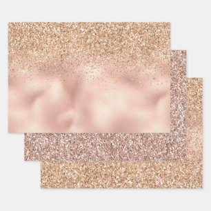 Peach Roos Gold Glitzy Glitter Inpakpapier Vel