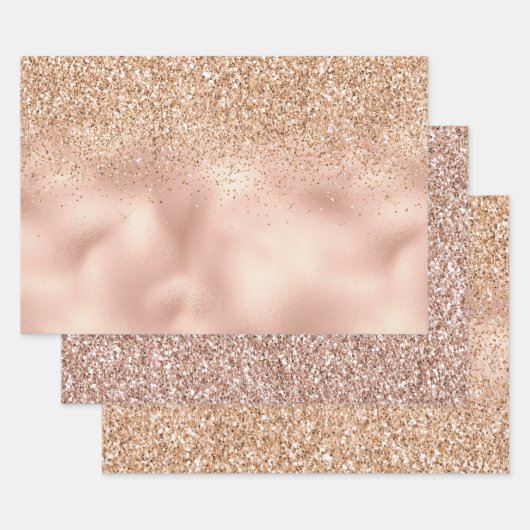 Peach Roos Gold Glitzy Glitter Inpakpapier Vel (Set)