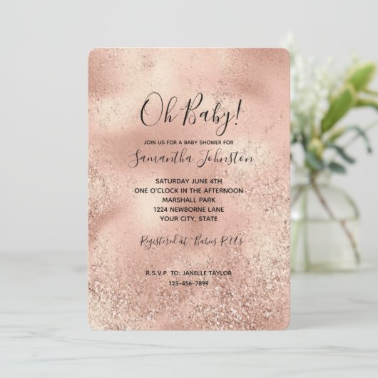 Peach Roos Gold Glitzy Glitter Kaart (Staand voorkant)