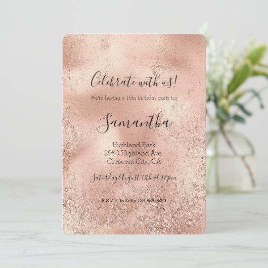 Peach Roos Gold Glitzy Glitter Kaart (Staand voorkant)